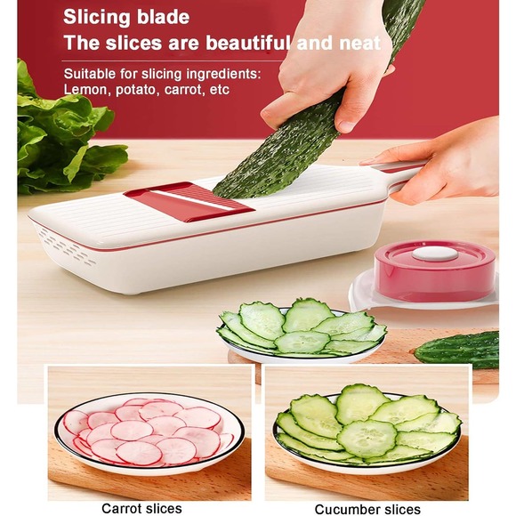 Onion Mincer Chopper Vegetable Chopper Chopper with Container and 6 Blades-Red - Picture 9 of 9